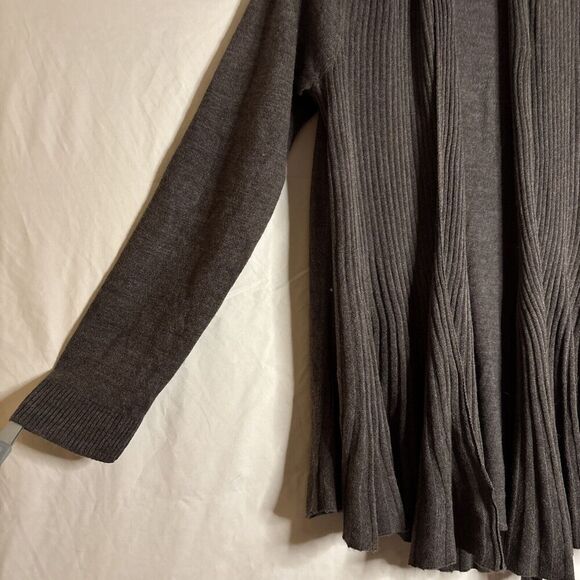 Debbie Morgan Long Sleeve Ribbed Front Flared Open Cardigan Sweater Brown Large - Picture 3 of 16